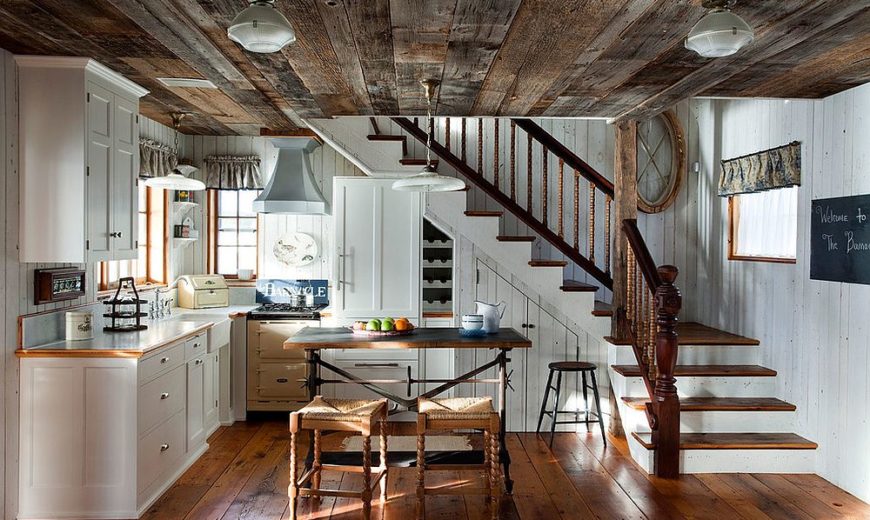 گریت کابینت | شرکت کابینت آشپزخانه گریت | Gorgeous modern farmhouse kitchen with wooden ceiling and floor 870x520 min