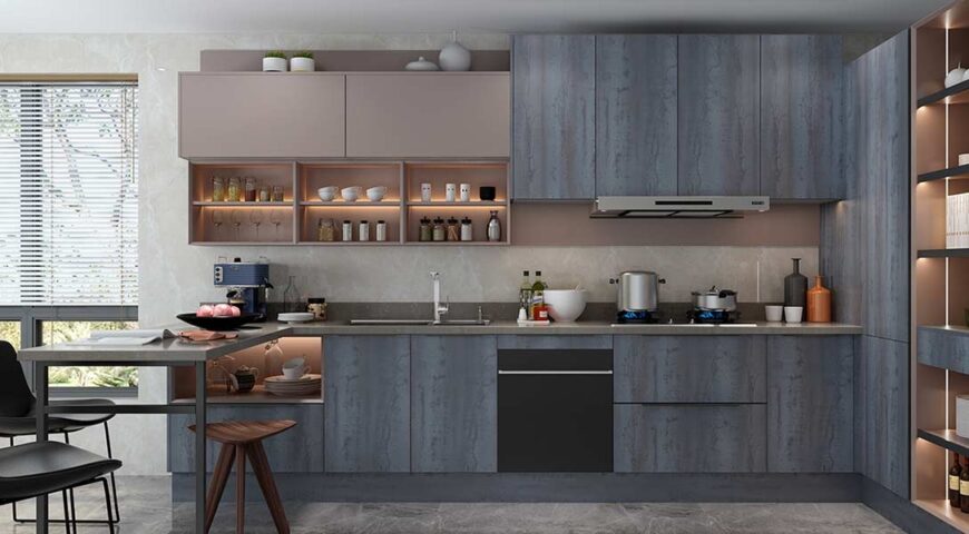 کابینت روکش چوبی در آشپزخانه کوچک