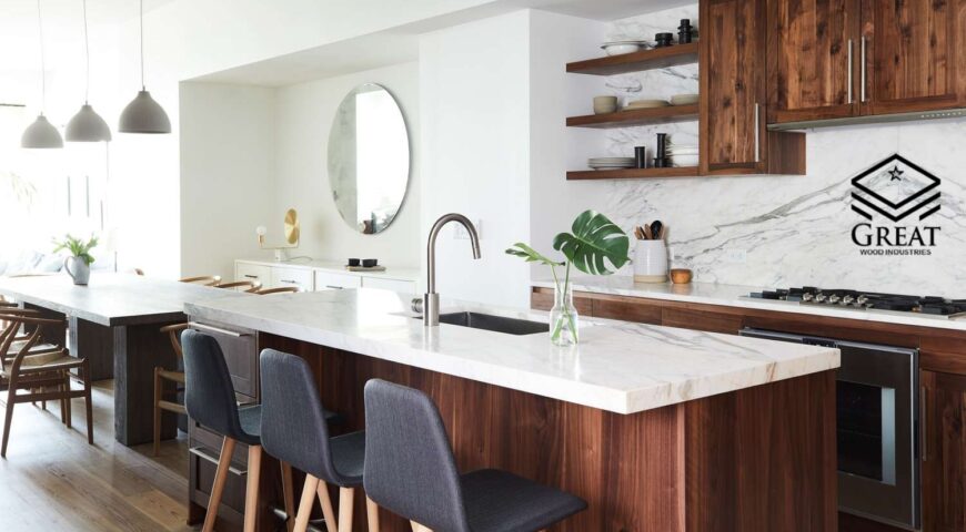 کابینت روکش چوب مناسب آشپزخانه کوچک