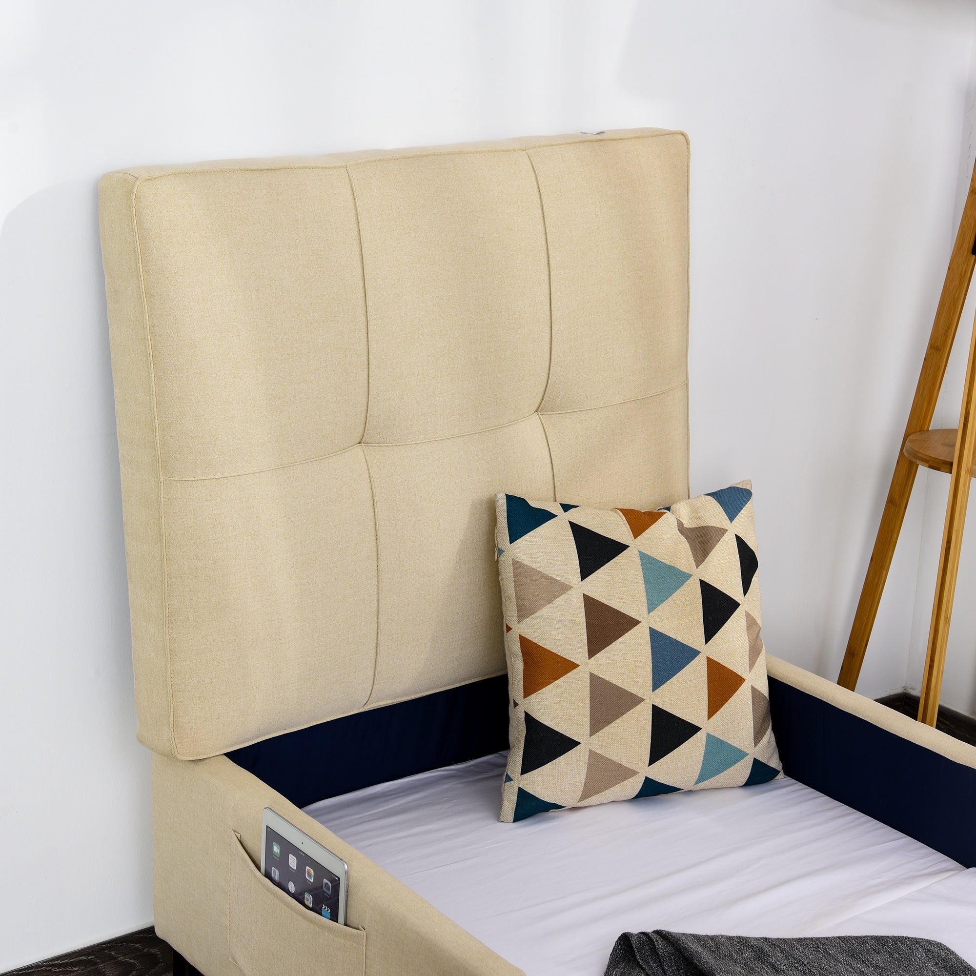 گریت کابینت | شرکت کابینت آشپزخانه گریت | HOMCOM 2 In 1 Design Convertible Footrest Stool Single Sofa Bed with Side Pocket and Metal Frame for Living Room Bedroom min