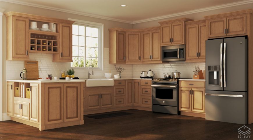 کابینت چوب طبیعی کلاسیک مناسب آشپزخانه کوچک