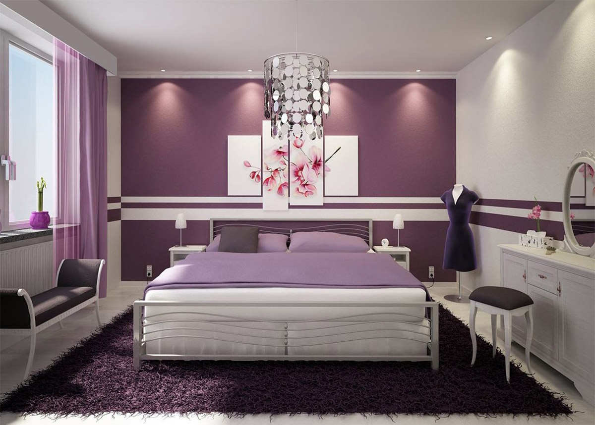 Classic bed in purple decoration