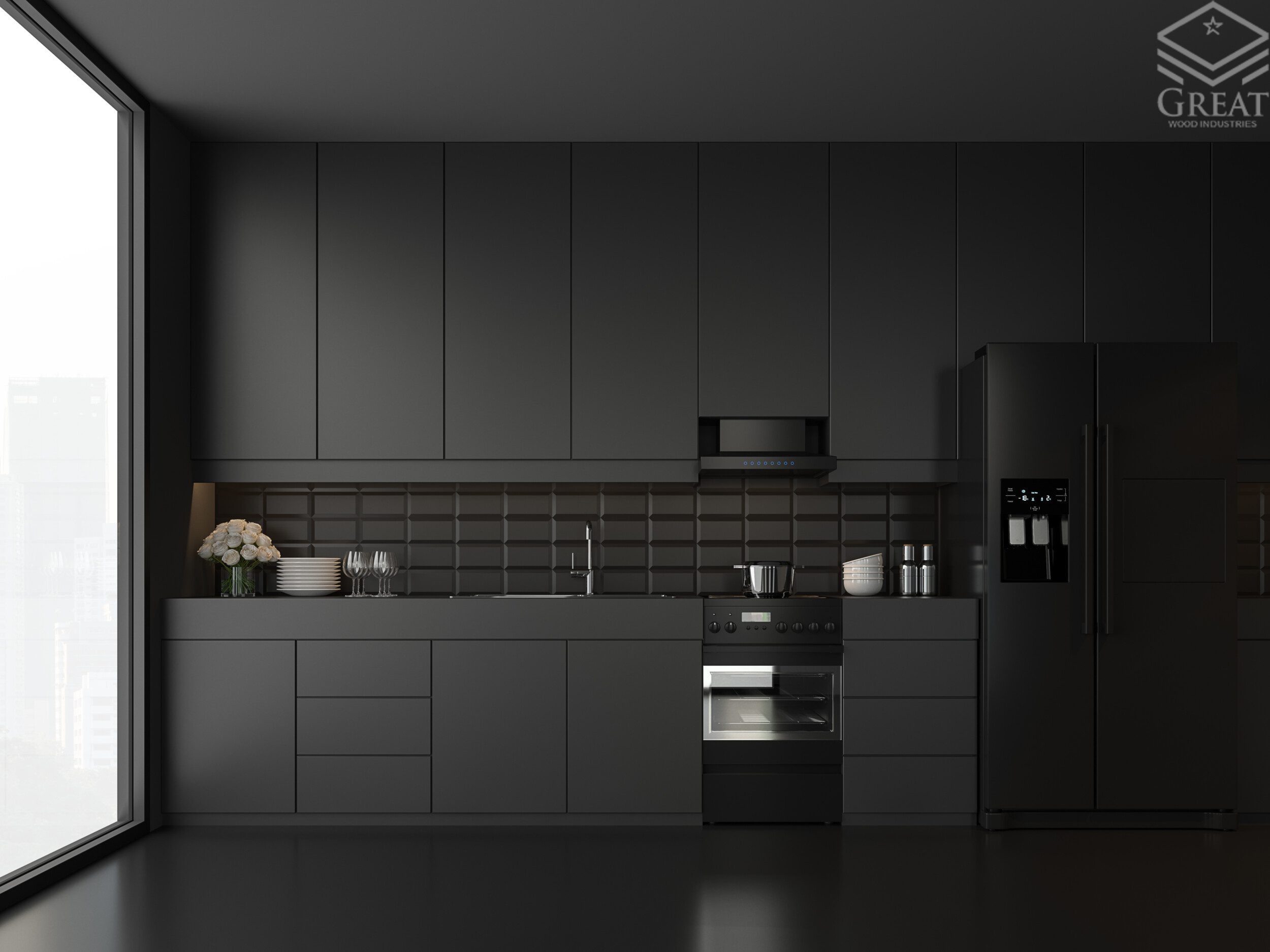 گریت کابینت | شرکت کابینت آشپزخانه گریت | all black modern kitchen design 2500x1875 1