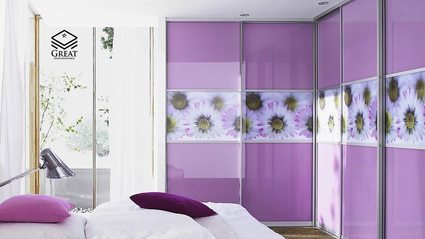 گریت کابینت | شرکت کابینت آشپزخانه گریت | purple floral corner fitted wardrobe image01