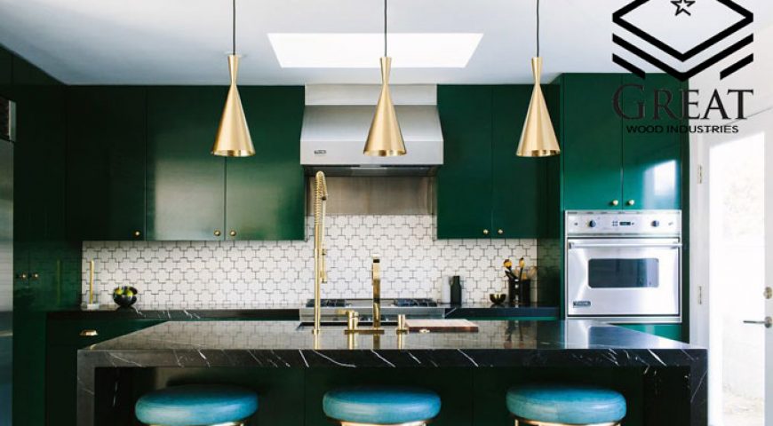 طراحی دکوراسیون آشپزخانه سبز رنگ