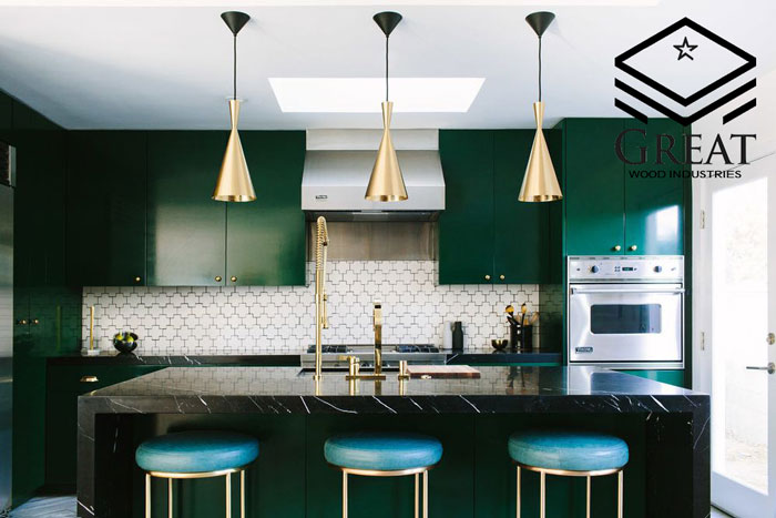 طراحی دکوراسیون آشپزخانه سبز رنگ