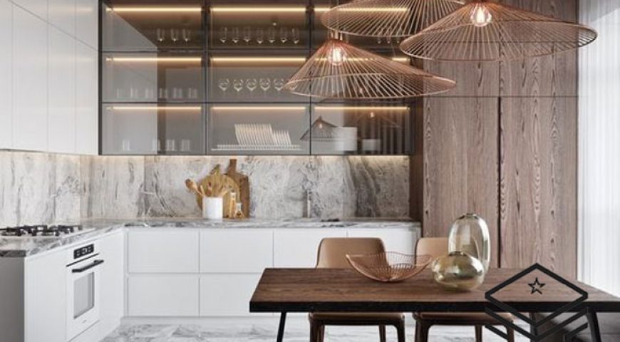 طراحی کابینت مدرن و کلاسیک آشپزخانه ها با استفاده از کابینت های شیشه ای